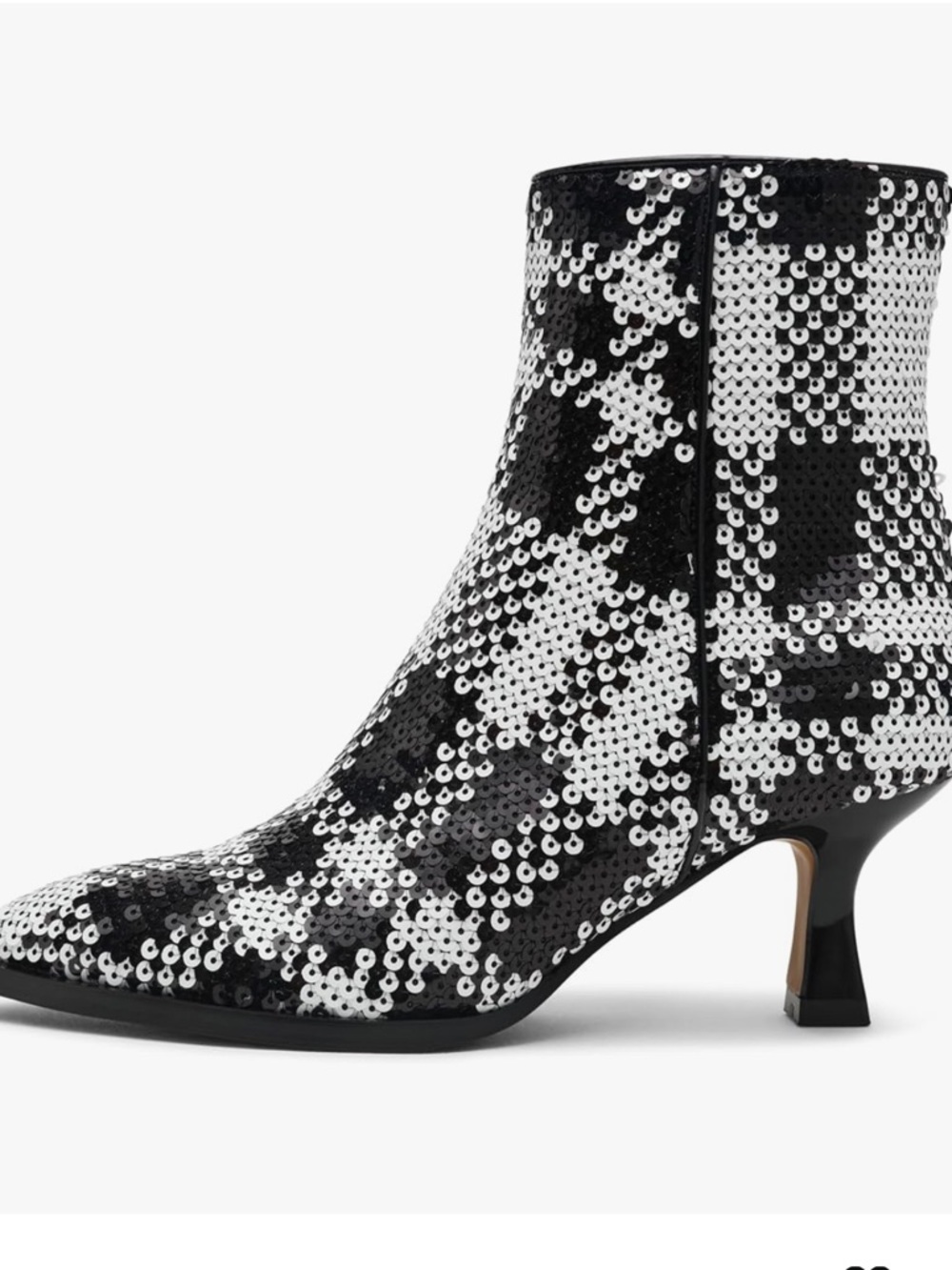 Betsey Johnson Black and White Sequin Plaid Ankle Boots - Picture 2 of 3